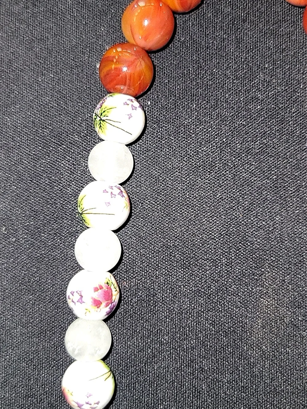 Handmade Beaded Wrist Phone Lanyard Floral Ceramic & Red Agate Style Keychain